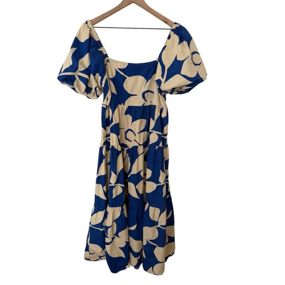 Meadow Rhode Cottagecore Dress Size XL Blue Floral Puff Sleeve Maxi Cotton - Picture 4 of 12